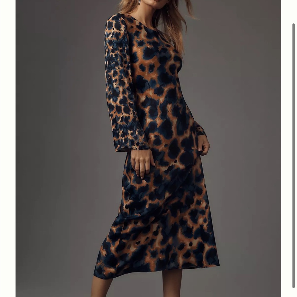 Anthro Bl-nk Long-Sleeve Printed Maxi Slip Dress